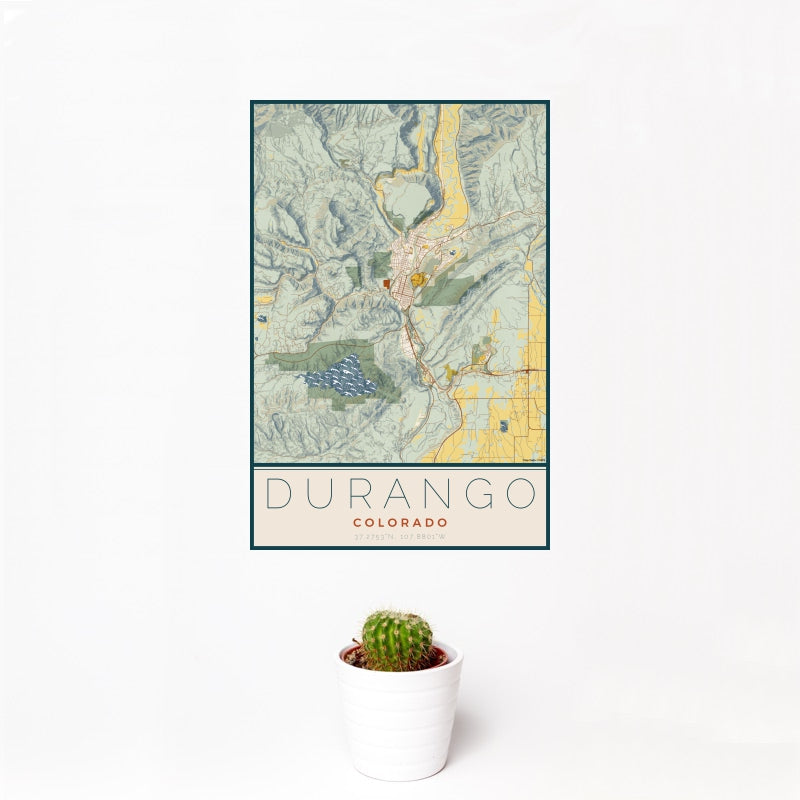 Durango - Colorado Map Print in Woodblock