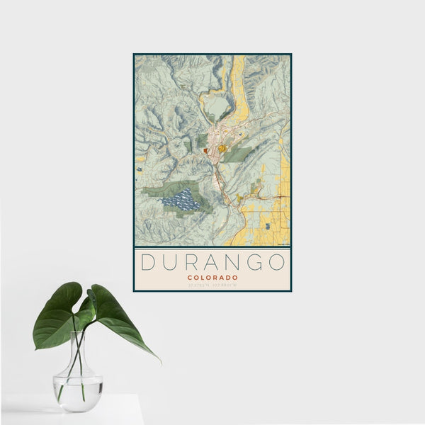 Durango - Colorado Map Print in Woodblock