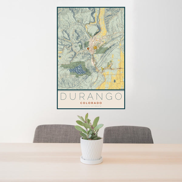 Durango - Colorado Map Print in Woodblock