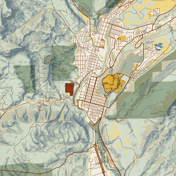 Durango - Colorado Map Print in Woodblock