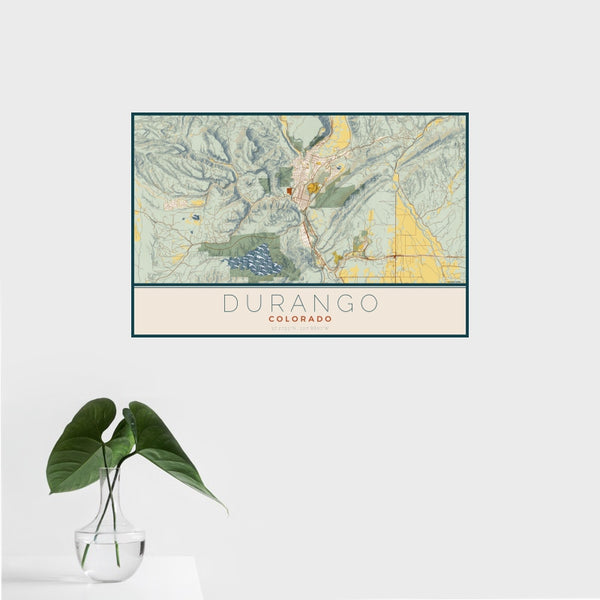 Durango - Colorado Map Print in Woodblock
