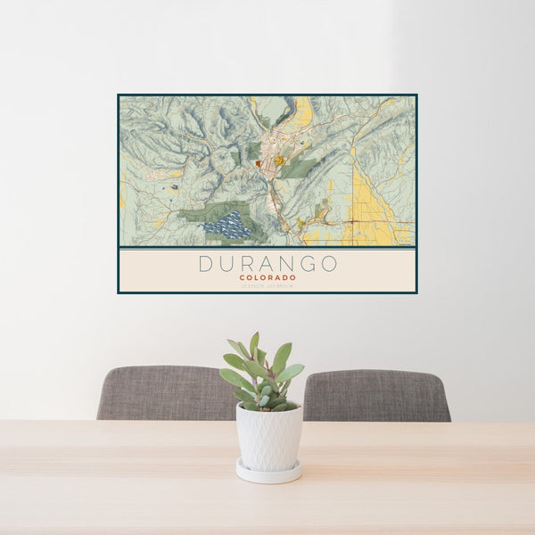 Durango - Colorado Map Print in Woodblock