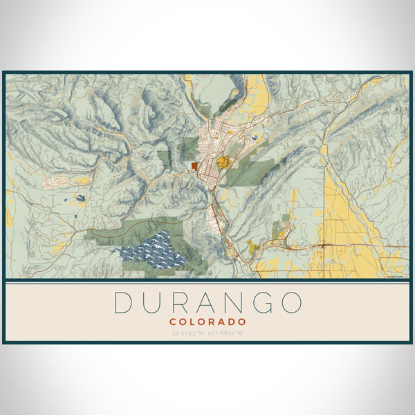 Durango - Colorado Map Print in Woodblock