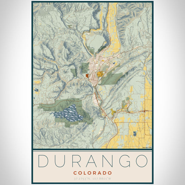 Durango - Colorado Map Print in Woodblock