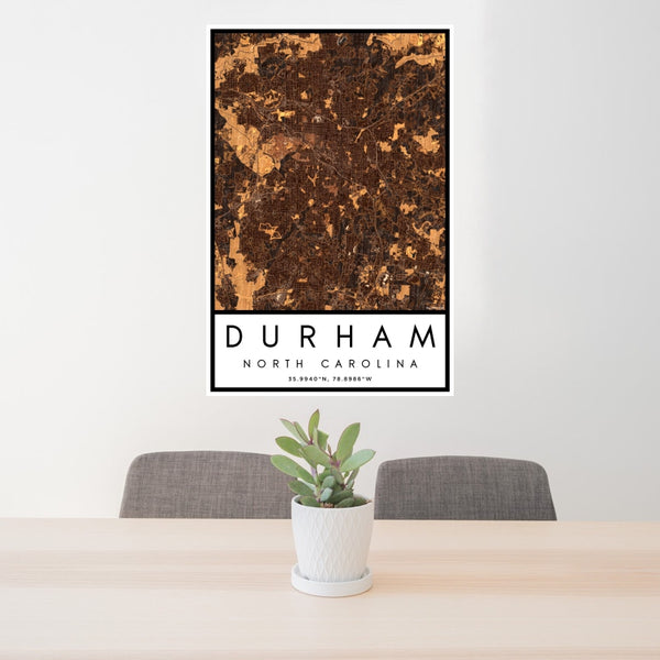 Durham - North Carolina Map Print in Ember