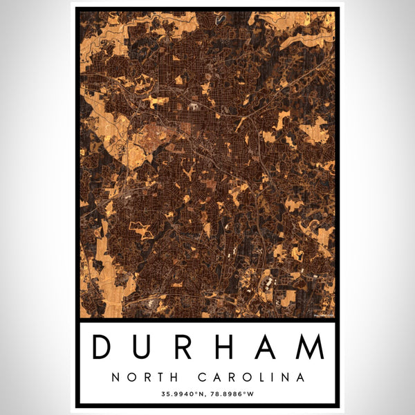 Durham - North Carolina Map Print in Ember