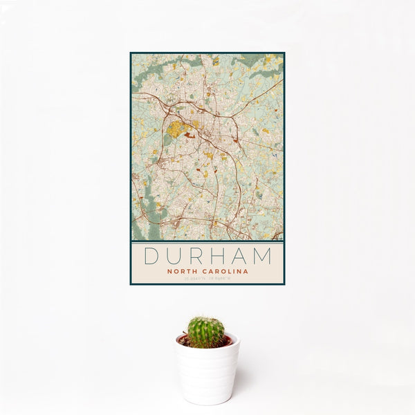Durham - North Carolina Map Print in Woodblock