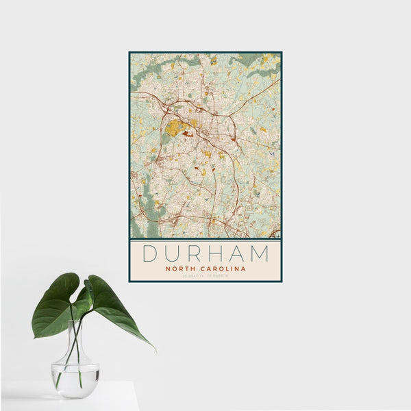 Durham - North Carolina Map Print in Woodblock