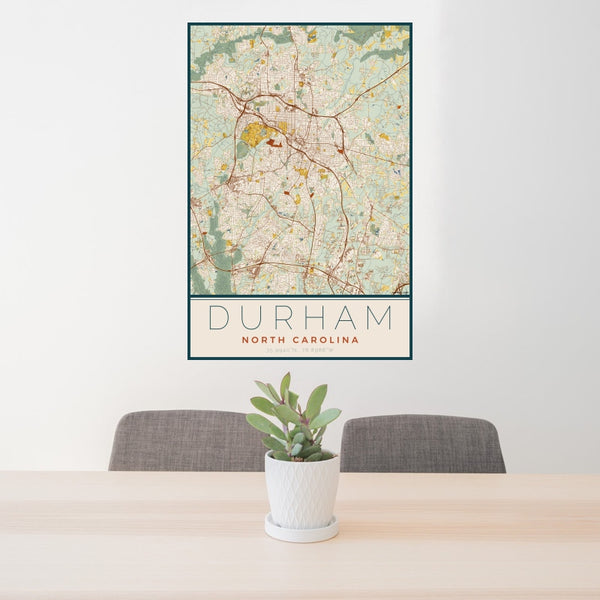 Durham - North Carolina Map Print in Woodblock
