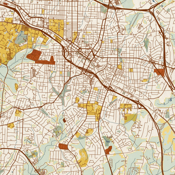 Durham - North Carolina Map Print in Woodblock