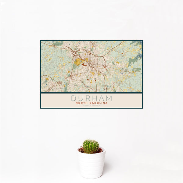 Durham - North Carolina Map Print in Woodblock