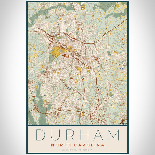 Durham - North Carolina Map Print in Woodblock
