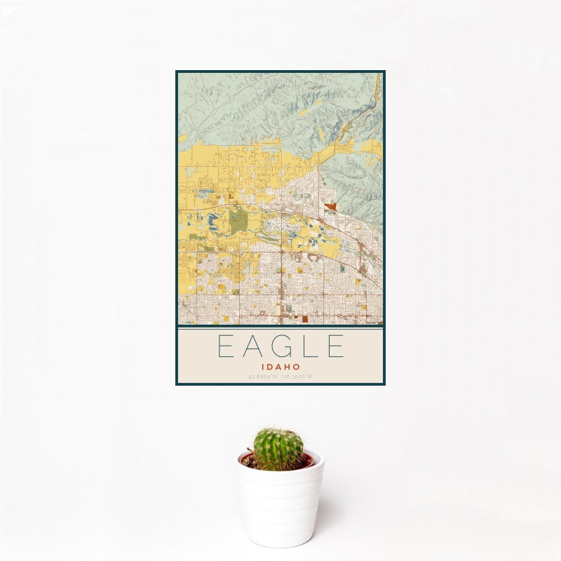 Eagle - Idaho Map Print in Woodblock