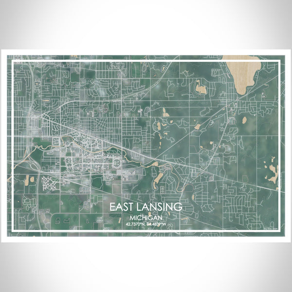 East Lansing Michigan Map Print Landscape Orientation in Afternoon Style With Shaded Background