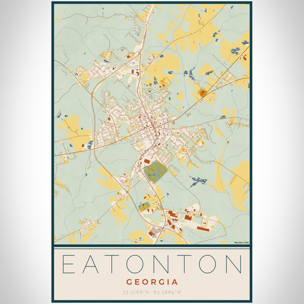 Eatonton Georgia Map Print Portrait Orientation in Woodblock Style With Shaded Background