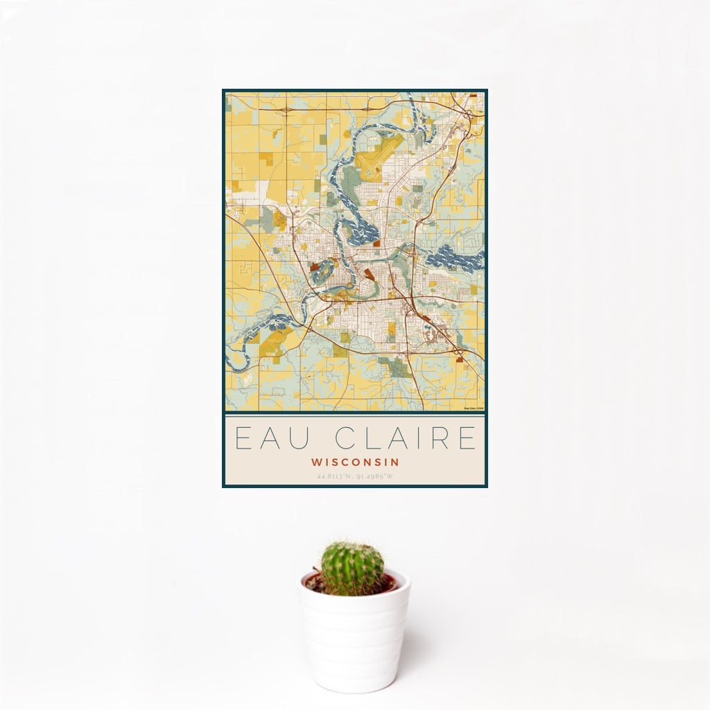 Eau Claire - Wisconsin Map Print in Woodblock