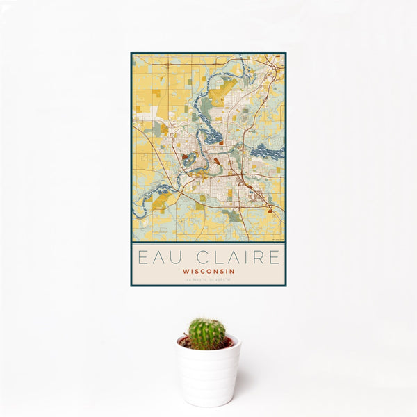 Eau Claire - Wisconsin Map Print in Woodblock