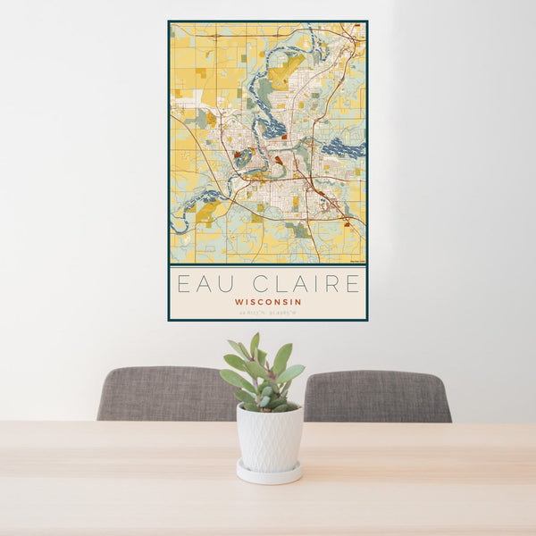 Eau Claire - Wisconsin Map Print in Woodblock