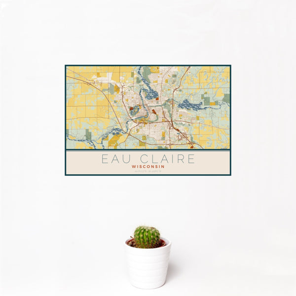 Eau Claire - Wisconsin Map Print in Woodblock