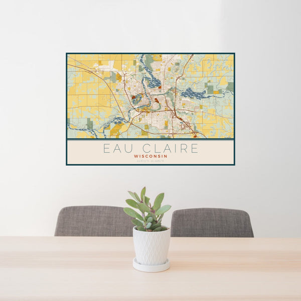 Eau Claire - Wisconsin Map Print in Woodblock