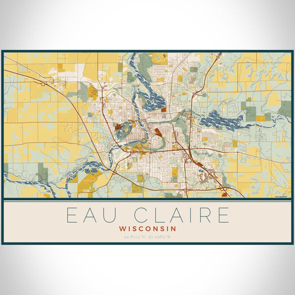 Eau Claire - Wisconsin Map Print in Woodblock