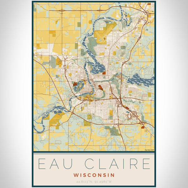 Eau Claire - Wisconsin Map Print in Woodblock
