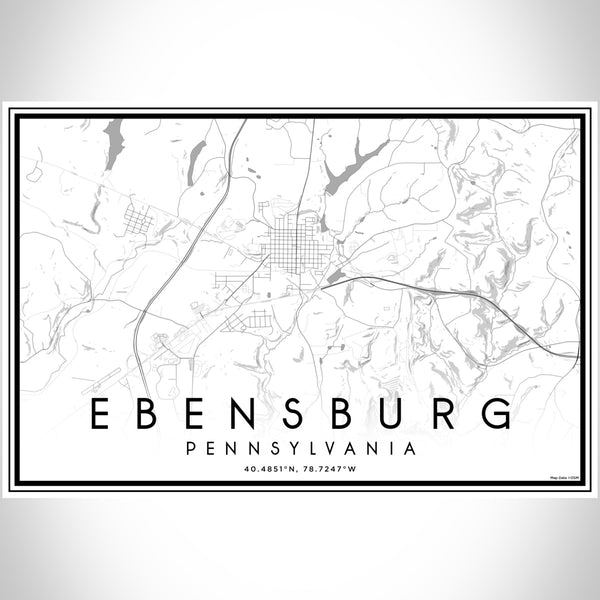Ebensburg Pennsylvania Map Print Landscape Orientation in Classic Style With Shaded Background