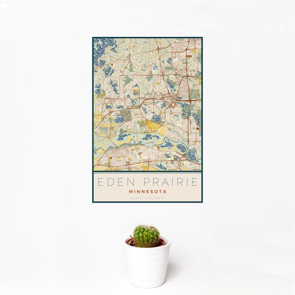 Eden Prairie - Minnesota Map Print in Woodblock