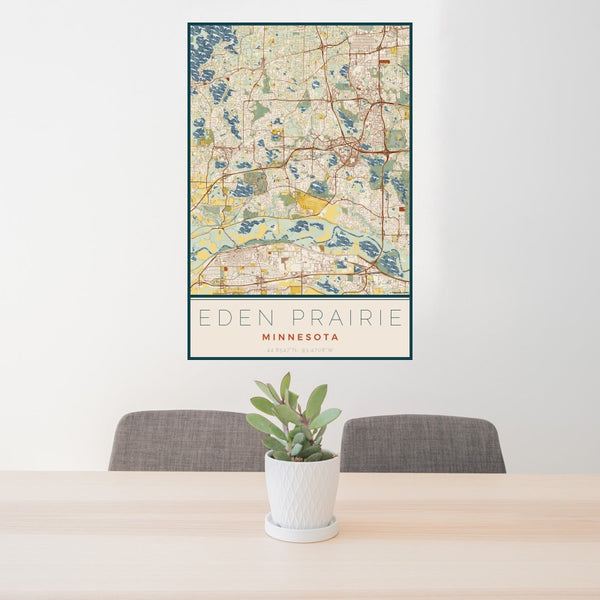 Eden Prairie - Minnesota Map Print in Woodblock