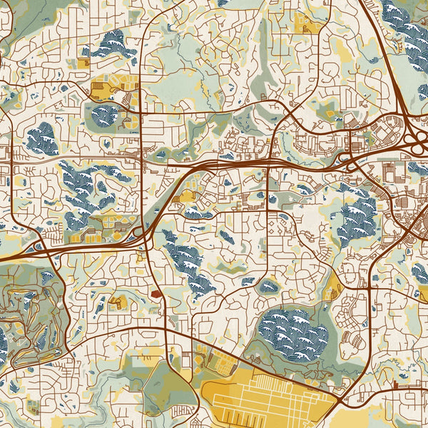 Eden Prairie - Minnesota Map Print in Woodblock