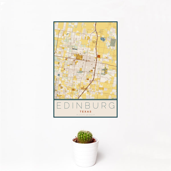 Edinburg - Texas Map Print in Woodblock