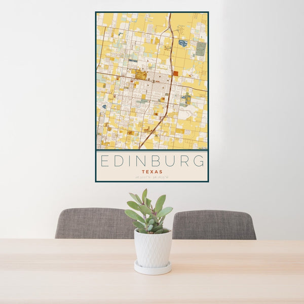 Edinburg - Texas Map Print in Woodblock