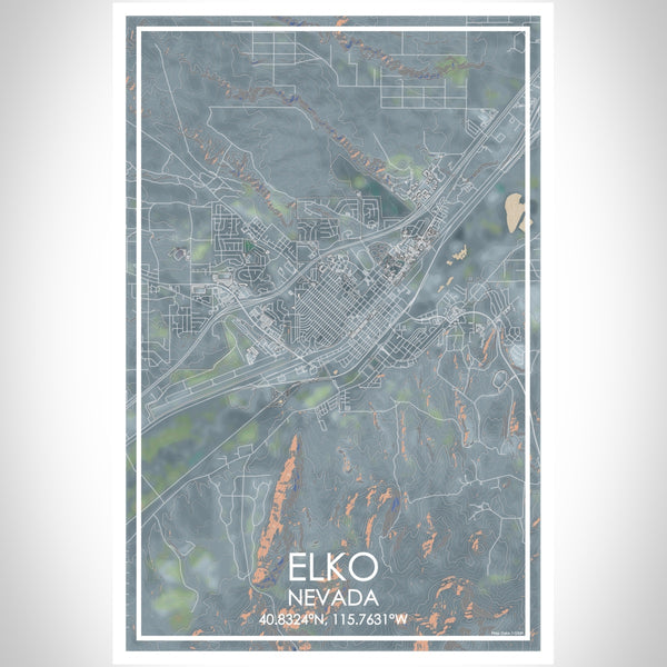 Elko Nevada Map Print Portrait Orientation in Afternoon Style With Shaded Background
