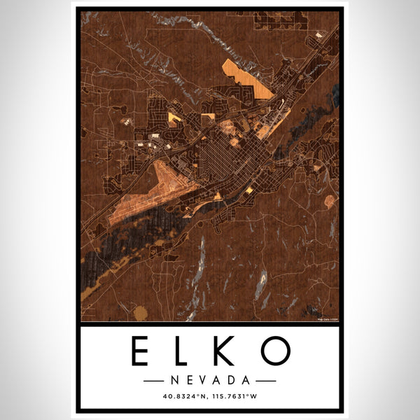 Elko Nevada Map Print Portrait Orientation in Ember Style With Shaded Background