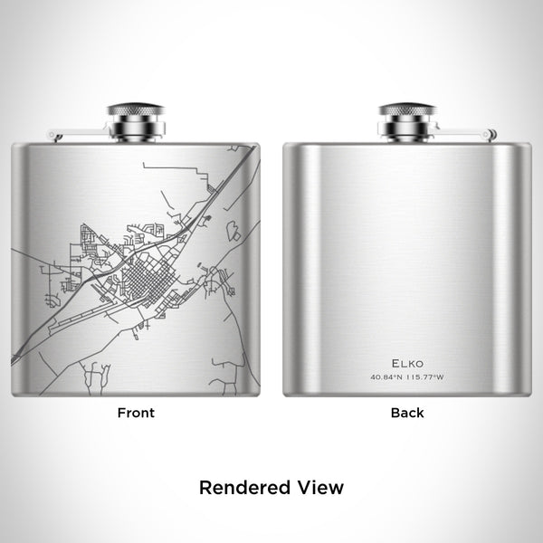 Rendered View of Elko Nevada Map Engraving on 6oz Stainless Steel Flask