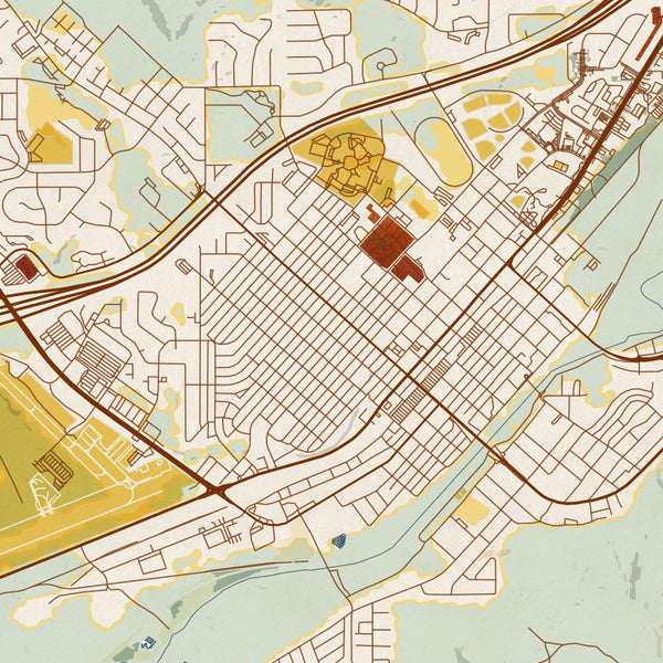 Elko Nevada Map Print in Woodblock Style Zoomed In Close Up Showing Details