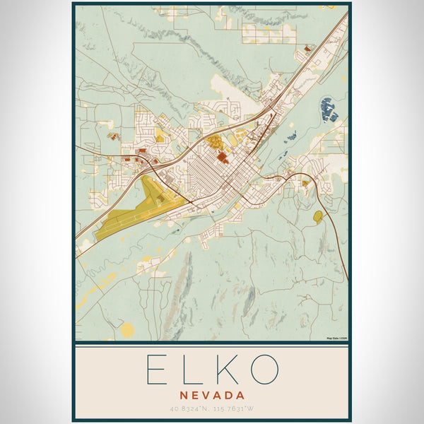 Elko Nevada Map Print Portrait Orientation in Woodblock Style With Shaded Background