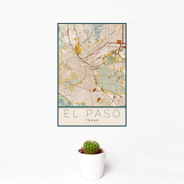 El Paso - Texas Map Print in Woodblock