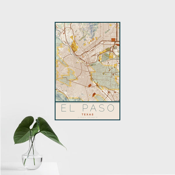 El Paso - Texas Map Print in Woodblock