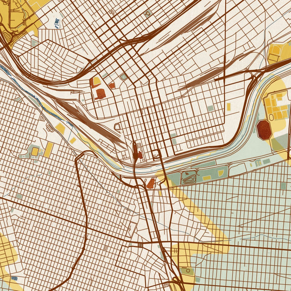 El Paso - Texas Map Print in Woodblock