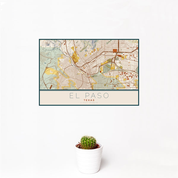 El Paso - Texas Map Print in Woodblock