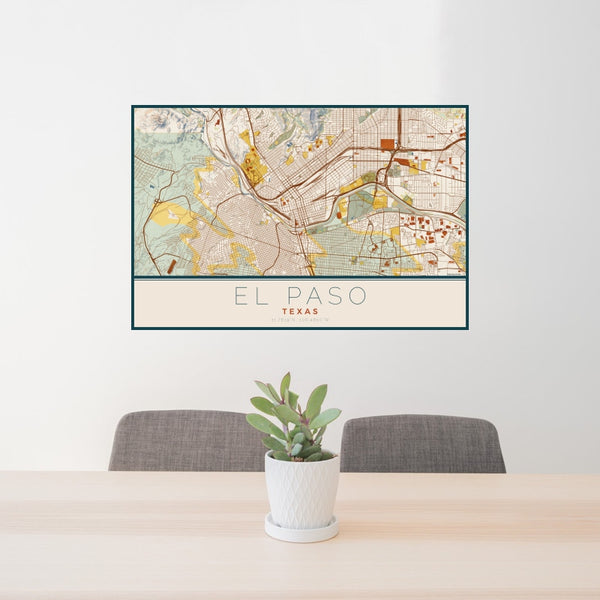 El Paso - Texas Map Print in Woodblock