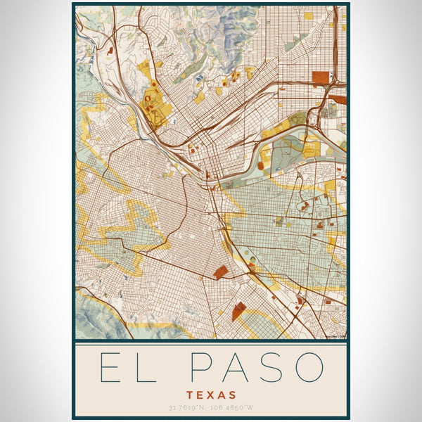 El Paso - Texas Map Print in Woodblock