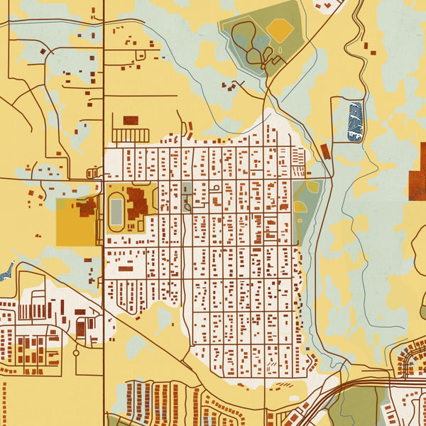 Erie Colorado Map Print in Woodblock Style Zoomed In Close Up Showing Details