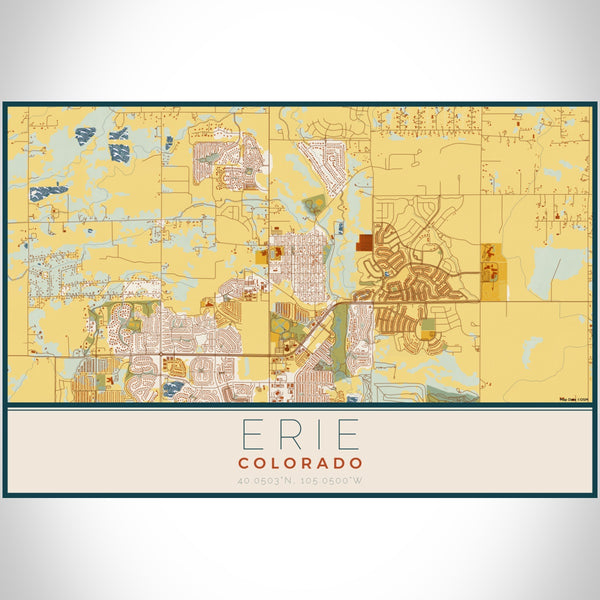 Erie Colorado Map Print Landscape Orientation in Woodblock Style With Shaded Background