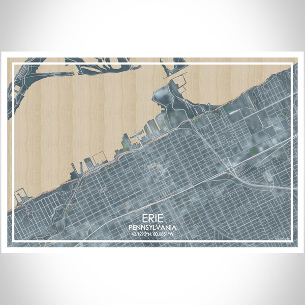Erie Pennsylvania Map Print Landscape Orientation in Afternoon Style With Shaded Background