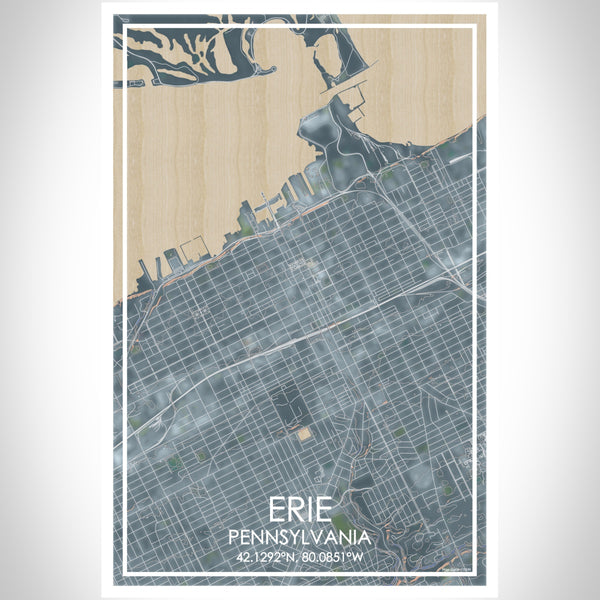 Erie Pennsylvania Map Print Portrait Orientation in Afternoon Style With Shaded Background