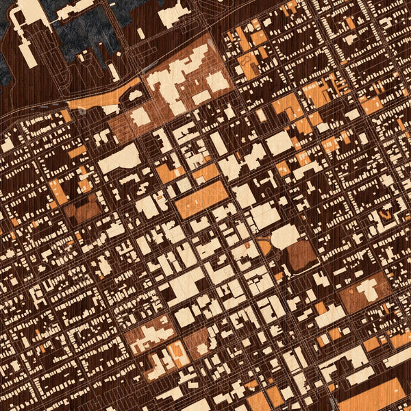 Erie Pennsylvania Map Print in Ember Style Zoomed In Close Up Showing Details
