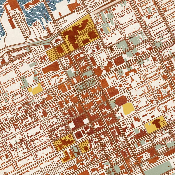 Erie Pennsylvania Map Print in Woodblock Style Zoomed In Close Up Showing Details
