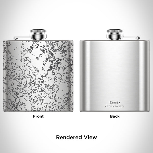 Rendered View of Essex Massachusetts Map Engraving on 6oz Stainless Steel Flask